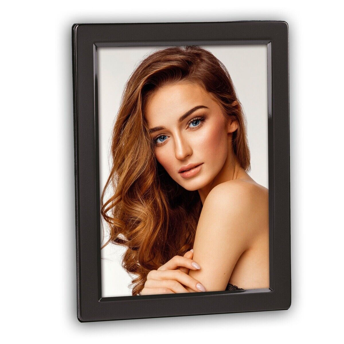 EXYGLO Set van 7 fotolijsten 10x15 cm met witte houtnerf lijst, witte fotolijst collage set met echt glas, wand- of tafelstandaard